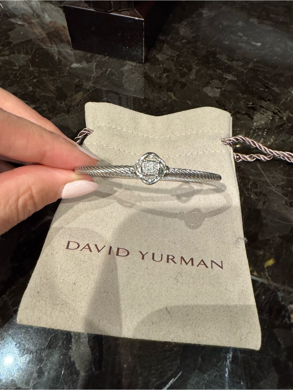 David Yurman Sterling Cable Bracelet with Diamond Floral Accent